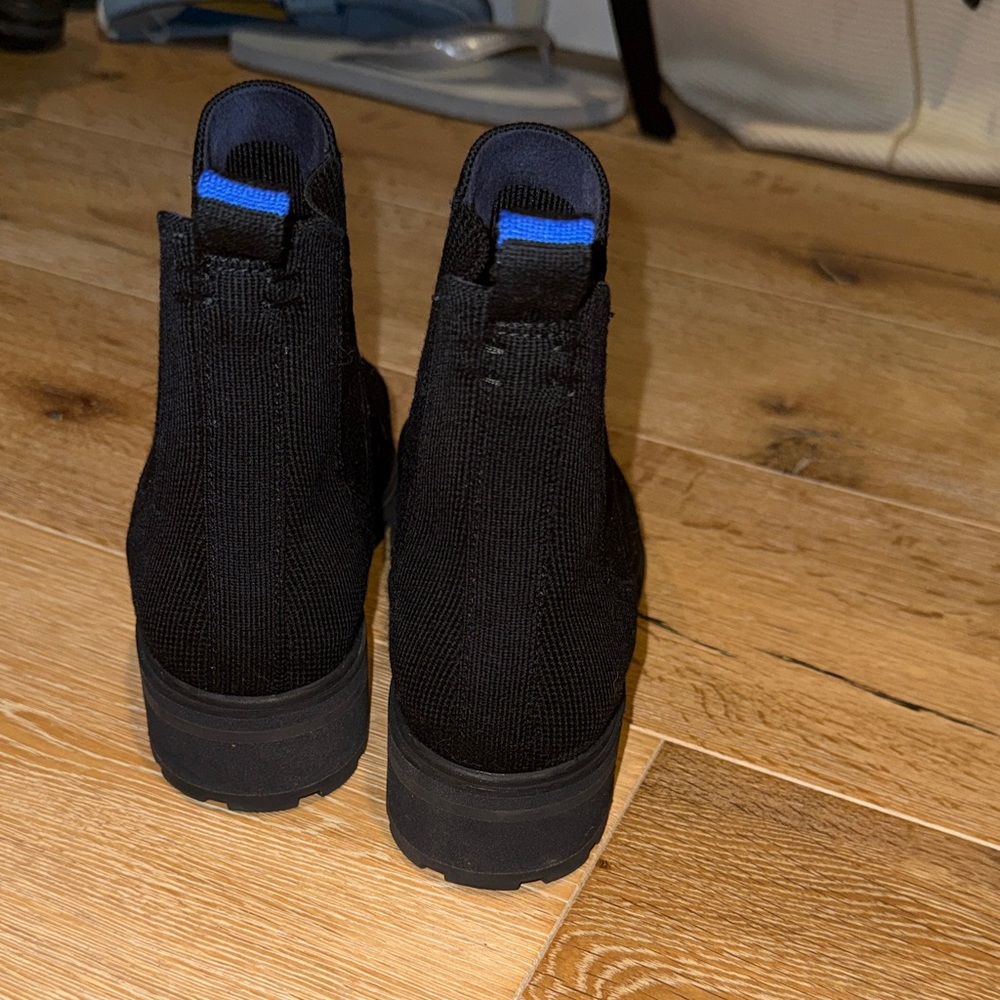 Rothy's Black Ankle Boots with Blue Accent